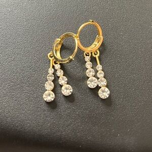 Gold Hoop Earrings with Crystal Dangle - Elegant Women's Jewelry
